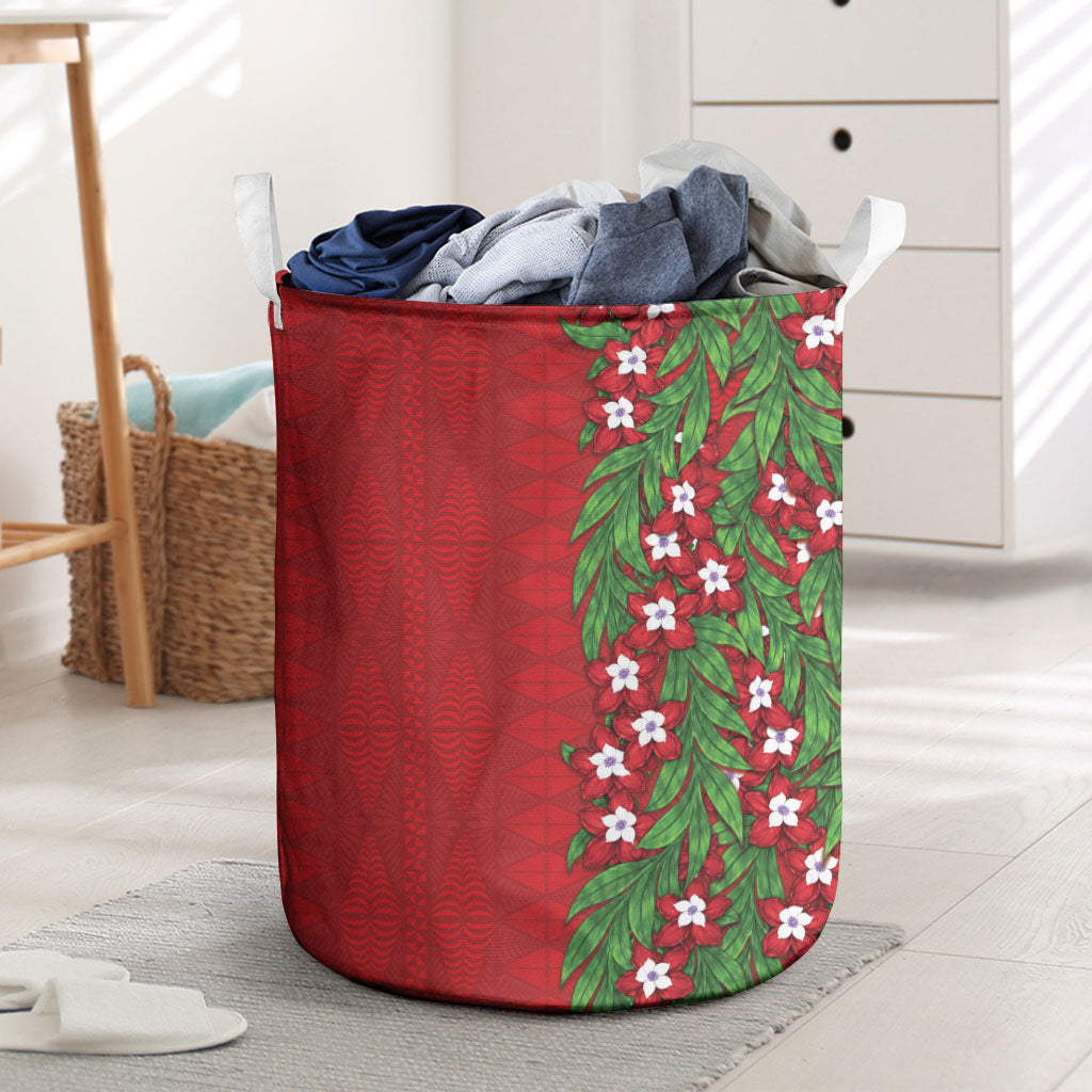 Tonga Language Week Laundry Basket Heilala Floral Red LT05 Red - Polynesian Pride