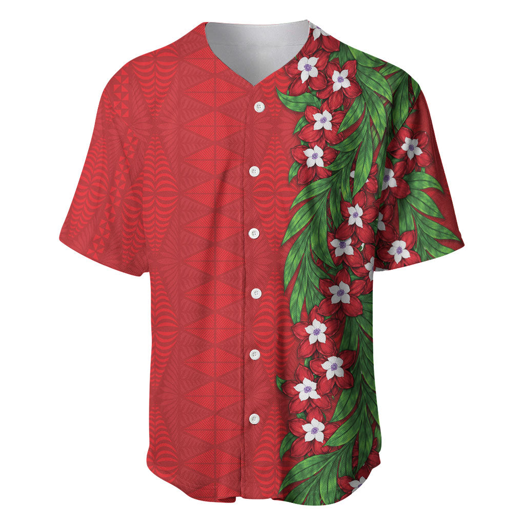 Tonga Language Week Baseball Jersey Heilala Floral Red LT05 Red - Polynesian Pride