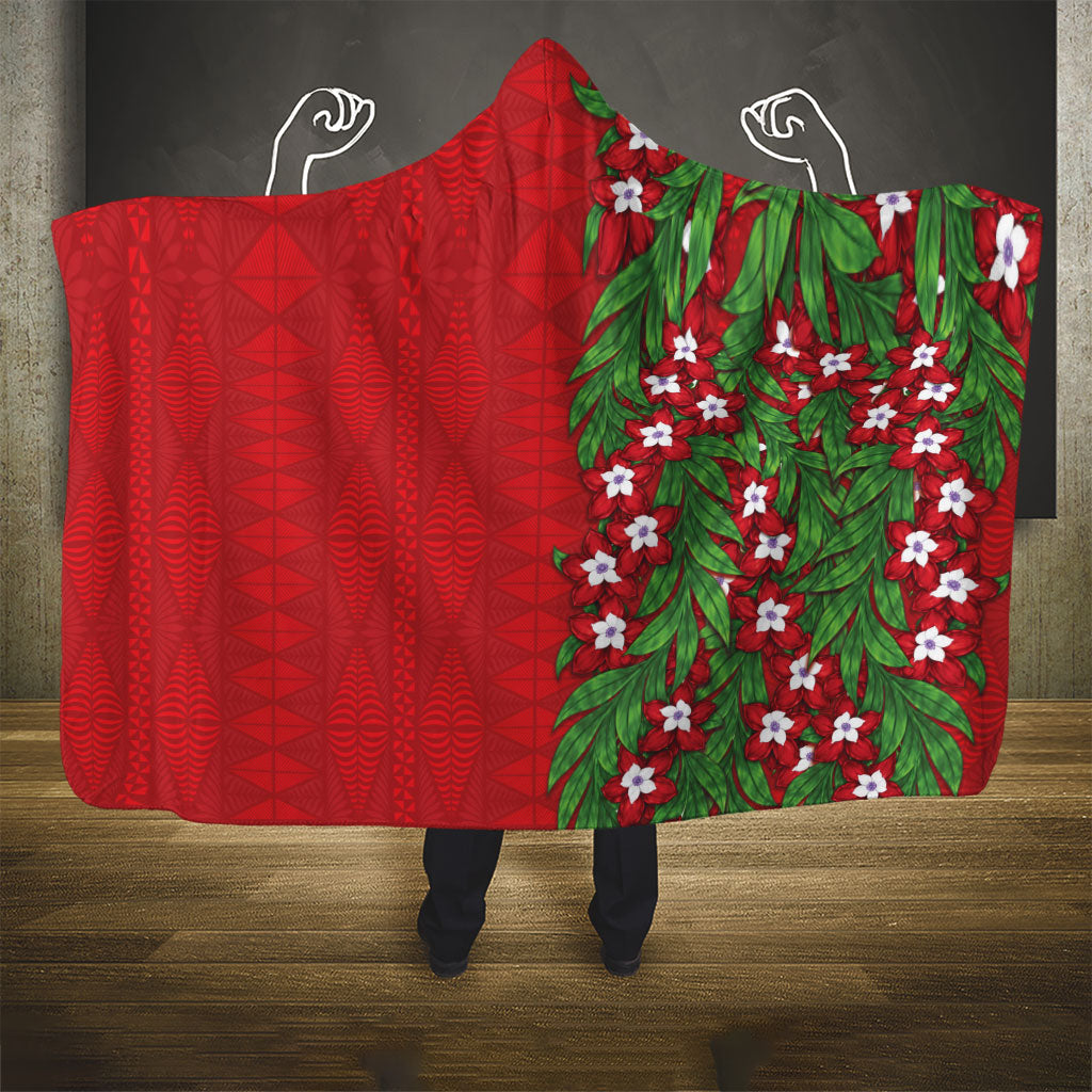 Tonga Language Week Hooded Blanket Heilala Floral Red LT05 - Polynesian Pride