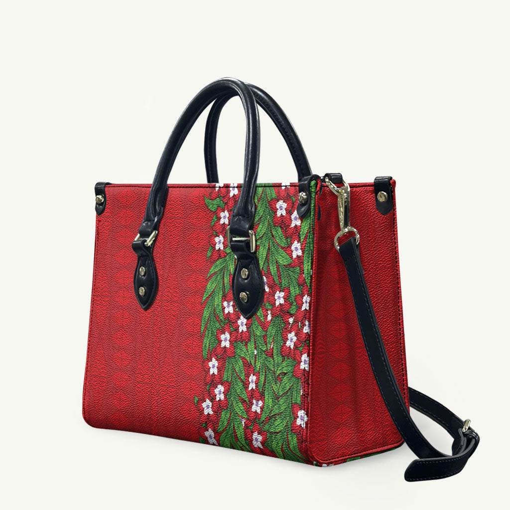 Tonga Language Week Leather Bag Heilala Floral Red LT05 Red - Polynesian Pride