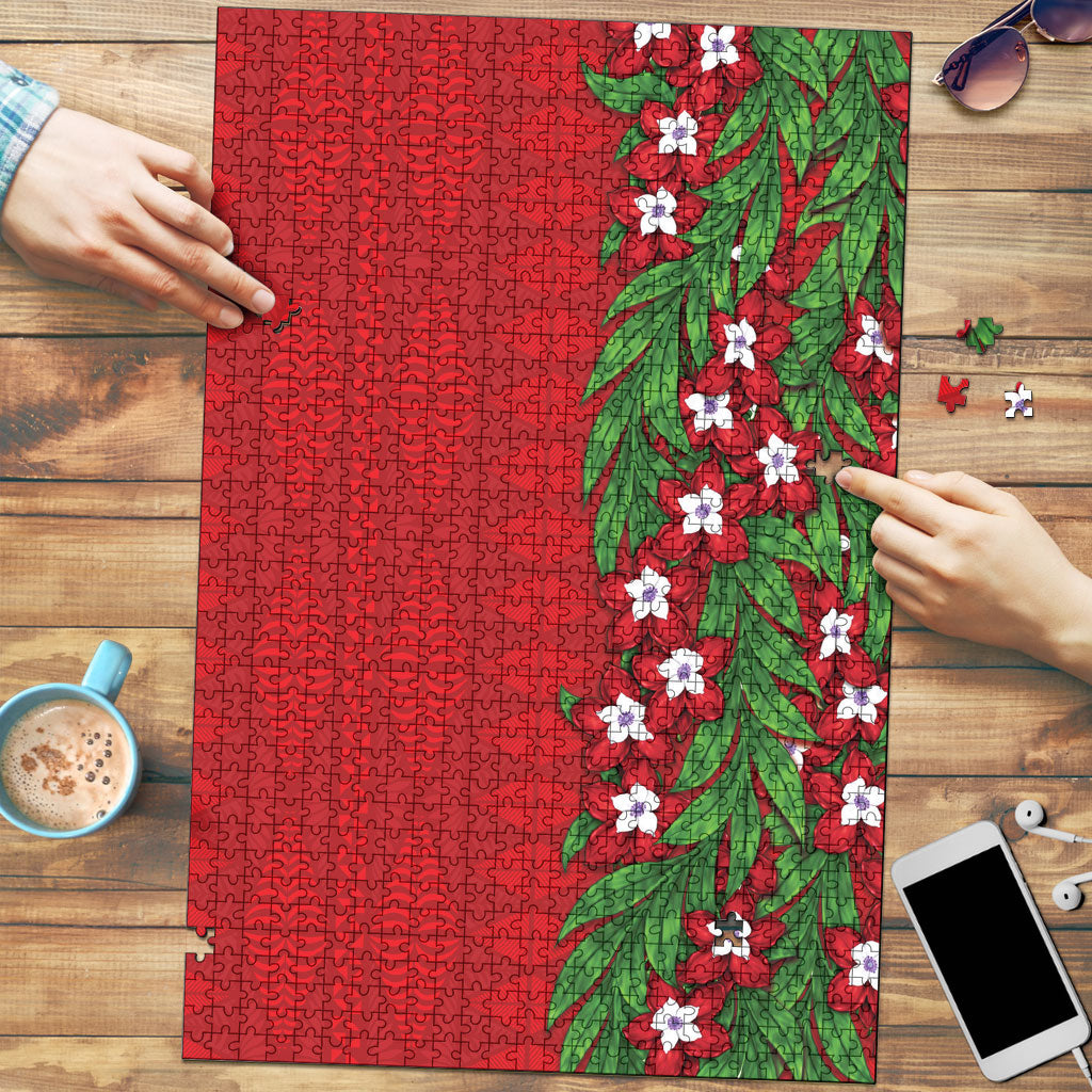 Tonga Language Week Puzzle Heilala Floral Red LT05 Red - Polynesian Pride