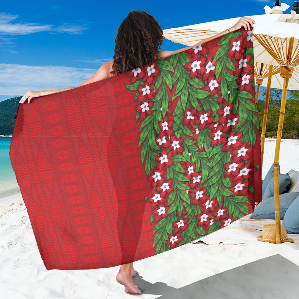 Tonga Language Week Sarong Heilala Floral Red LT05 One Size 44 x 66 inches Red - Polynesian Pride