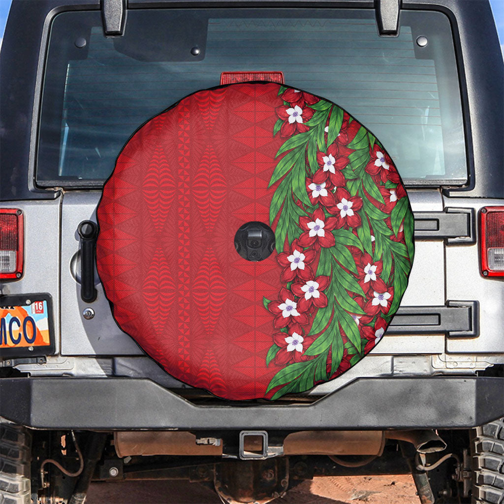 Tonga Language Week Spare Tire Cover Heilala Floral Red LT05 Red - Polynesian Pride