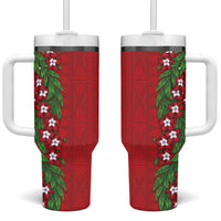 Tonga Language Week Tumbler With Handle Heilala Floral Red LT05 One Size: 40 oz Red - Polynesian Pride