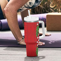 Tonga Language Week Tumbler With Handle Heilala Floral Red LT05 - Polynesian Pride