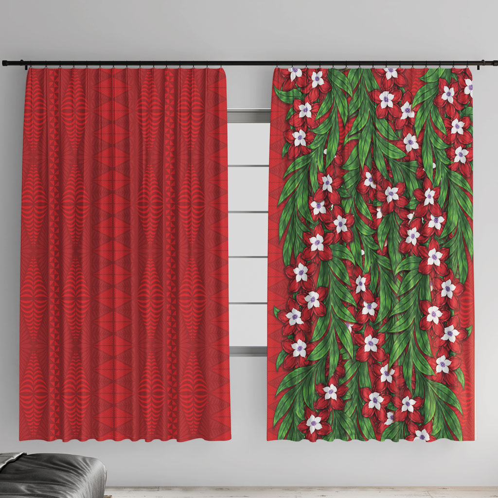 Tonga Language Week Window Curtain Heilala Floral Red LT05 With Hooks Red - Polynesian Pride