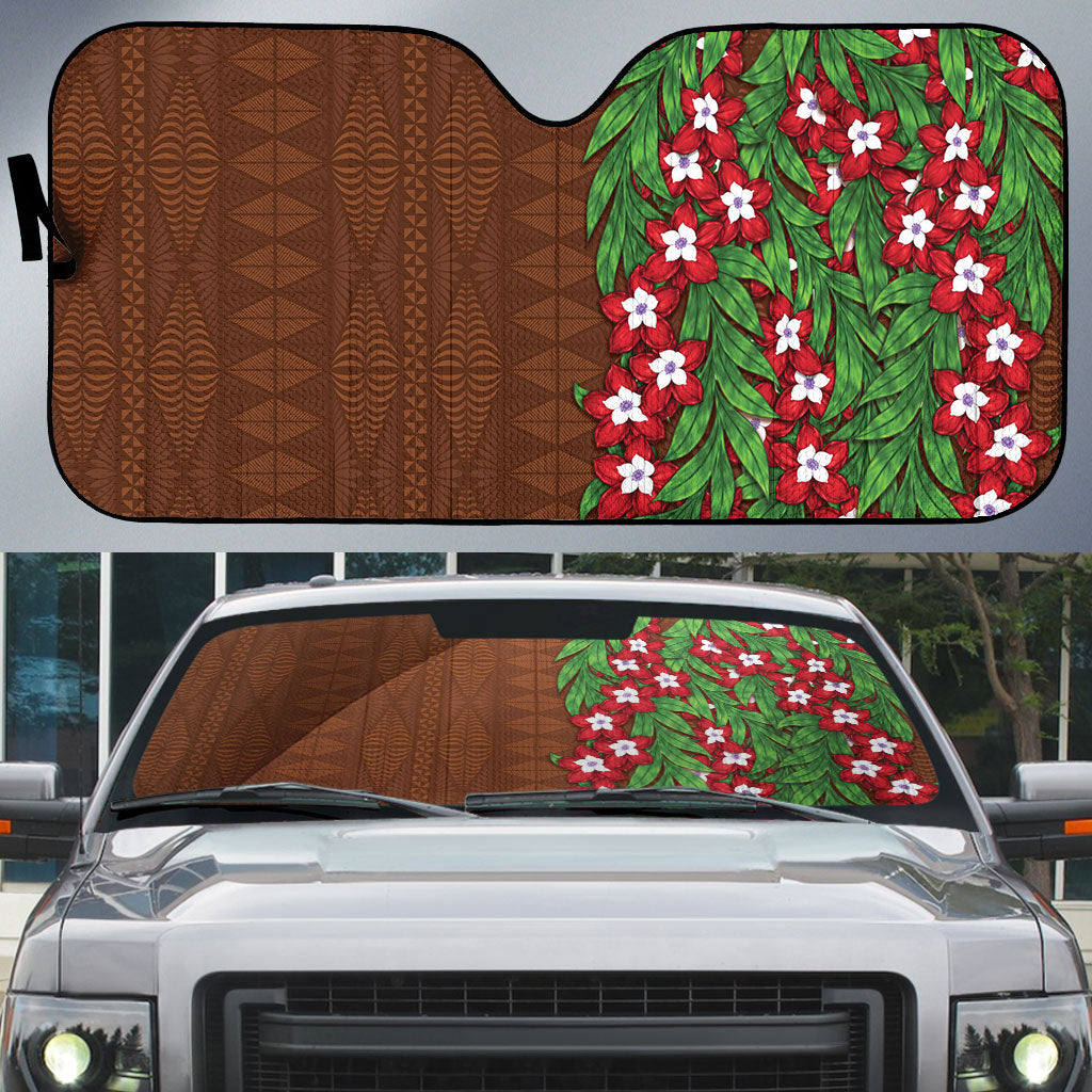 Tonga Language Week Auto Sun Shade Heilala Floral Brown LT05 Brown - Polynesian Pride