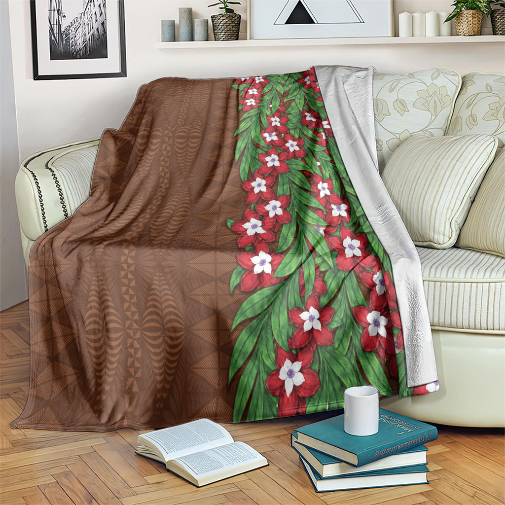 Tonga Language Week Blanket Heilala Floral Brown LT05 Brown - Polynesian Pride