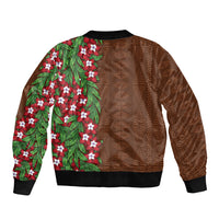 Tonga Language Week Bomber Jacket Heilala Floral Brown LT05 - Polynesian Pride