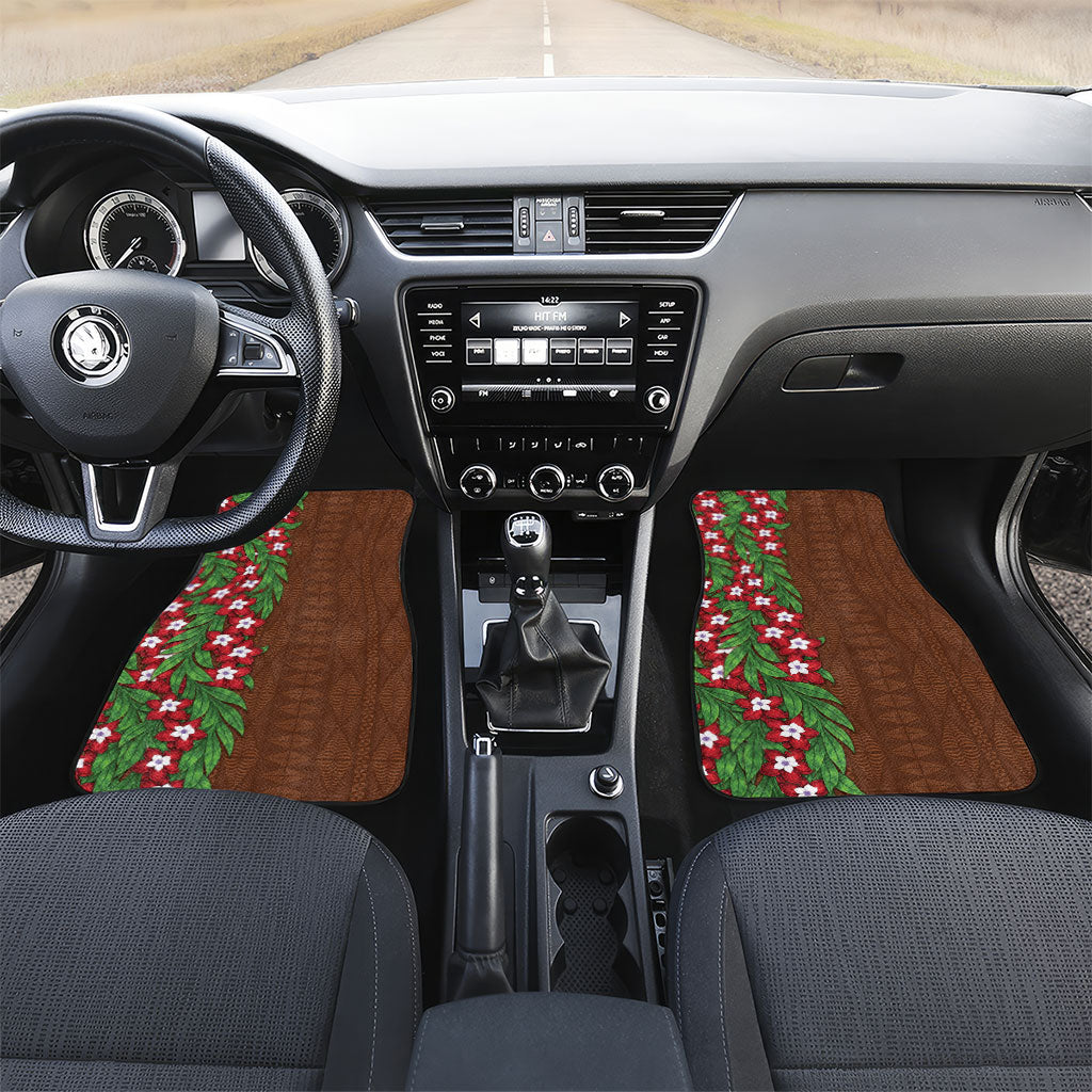 Tonga Language Week Car Mats Heilala Floral Brown LT05 Set 2pcs - Front Brown - Polynesian Pride