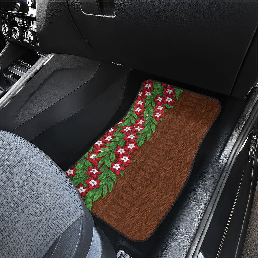 Tonga Language Week Car Mats Heilala Floral Brown LT05 - Polynesian Pride
