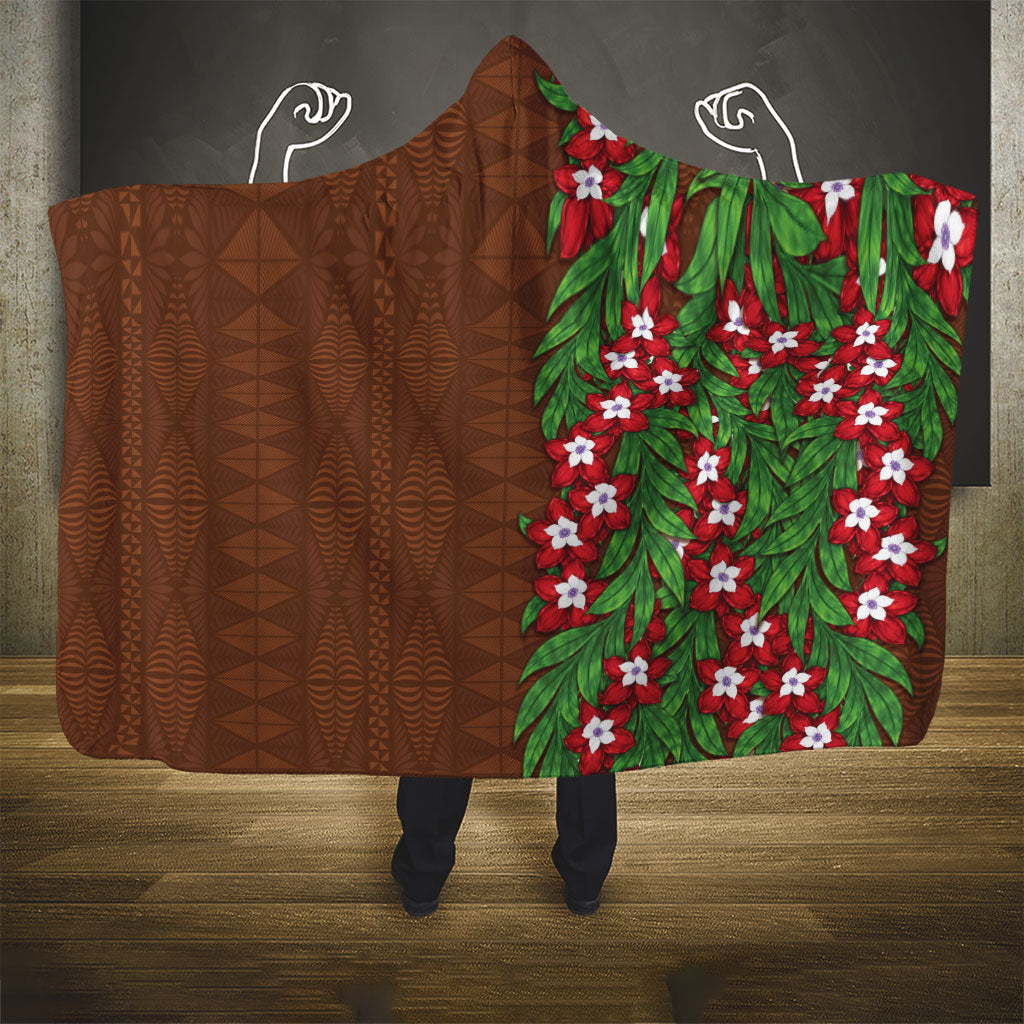 Tonga Language Week Hooded Blanket Heilala Floral Brown LT05 - Polynesian Pride