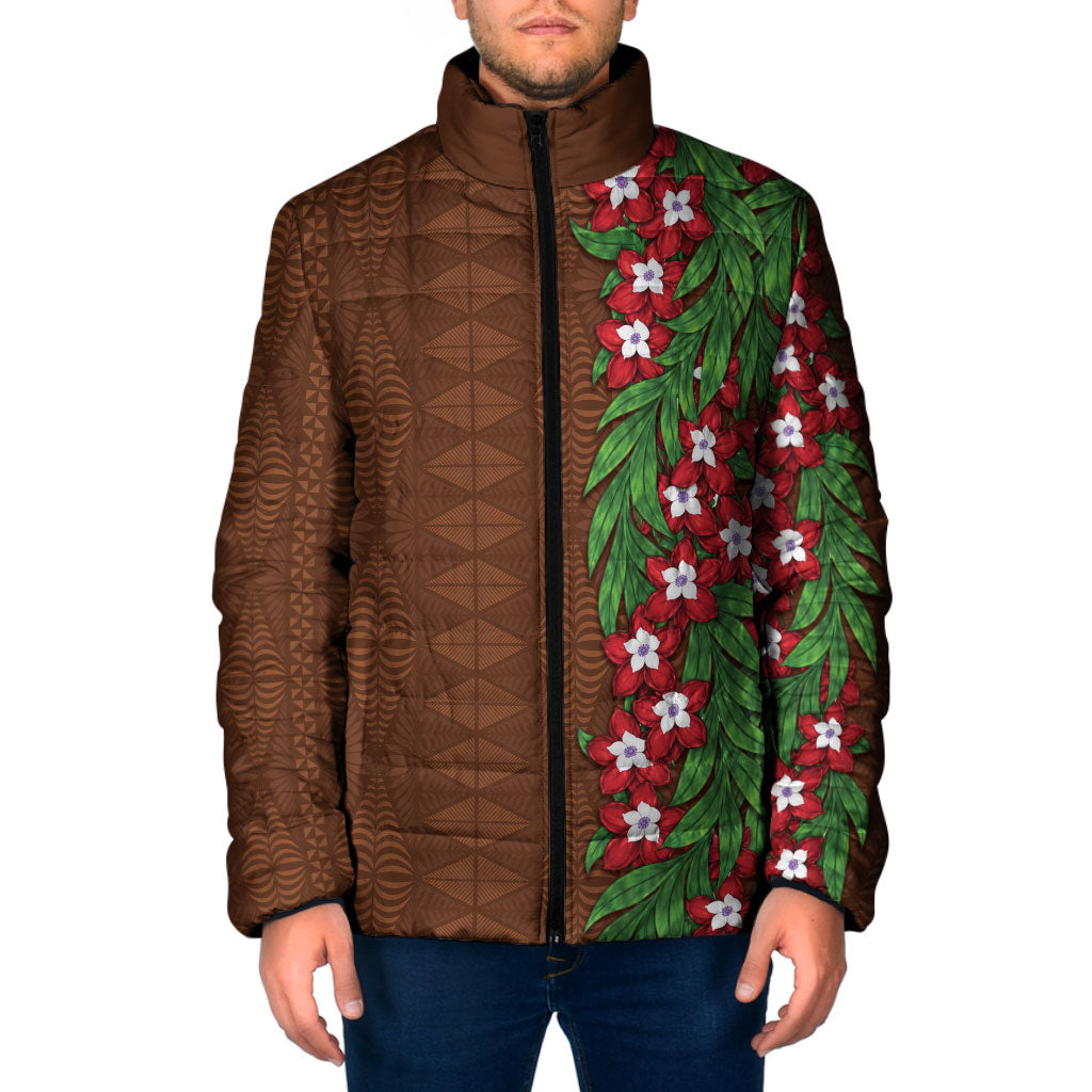 Tonga Language Week Padded Jacket Heilala Floral Brown LT05 Men Brown - Polynesian Pride