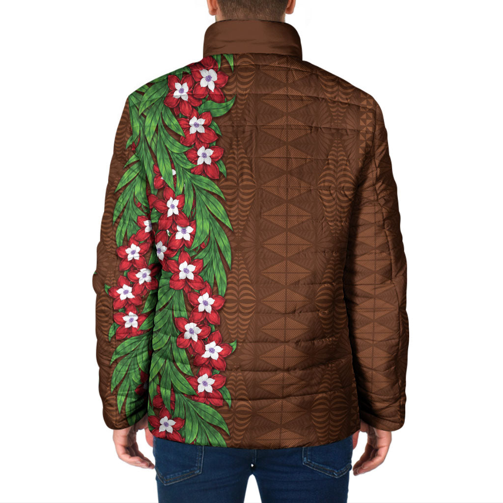 Tonga Language Week Padded Jacket Heilala Floral Brown LT05 - Polynesian Pride