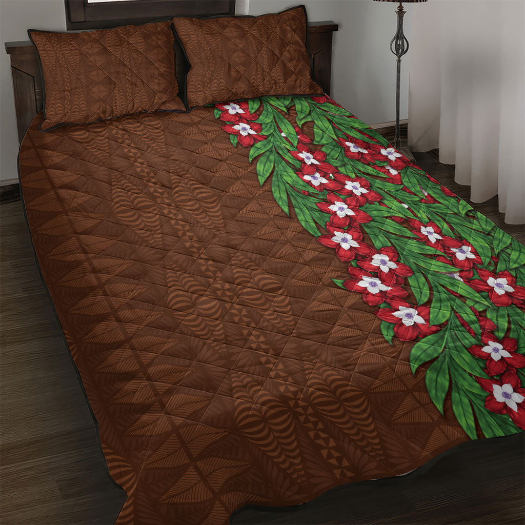 Tonga Language Week Quilt Bed Set Heilala Floral Brown LT05 Brown - Polynesian Pride