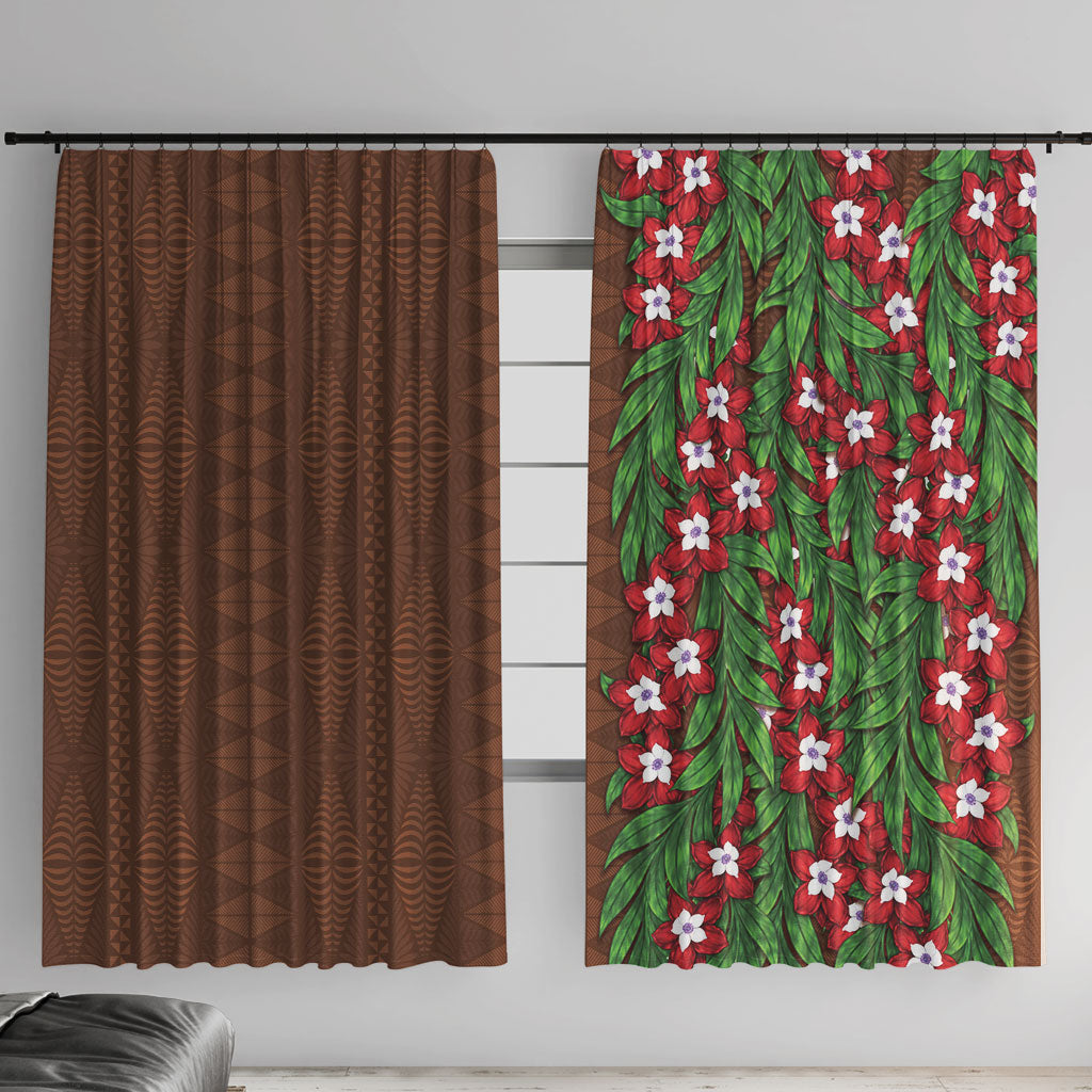 Tonga Language Week Window Curtain Heilala Floral Brown LT05 With Hooks Brown - Polynesian Pride