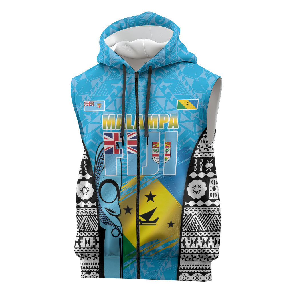 Personalised Malampa Fiji Day 2026 Sleeveless Zip Hoodie Unique Style LT05 Blue - Polynesian Pride