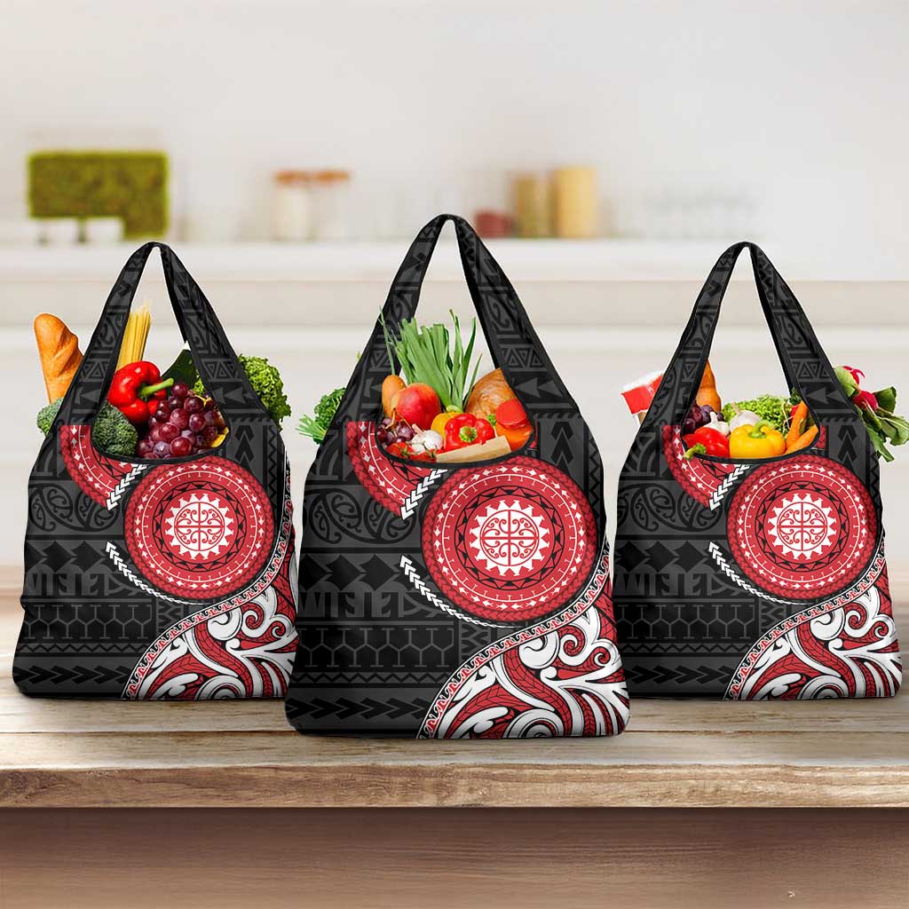 New Zealand Red Maori Koru Simple Style Grocery Bag LT05 3-pack One Size Red - Polynesian Pride