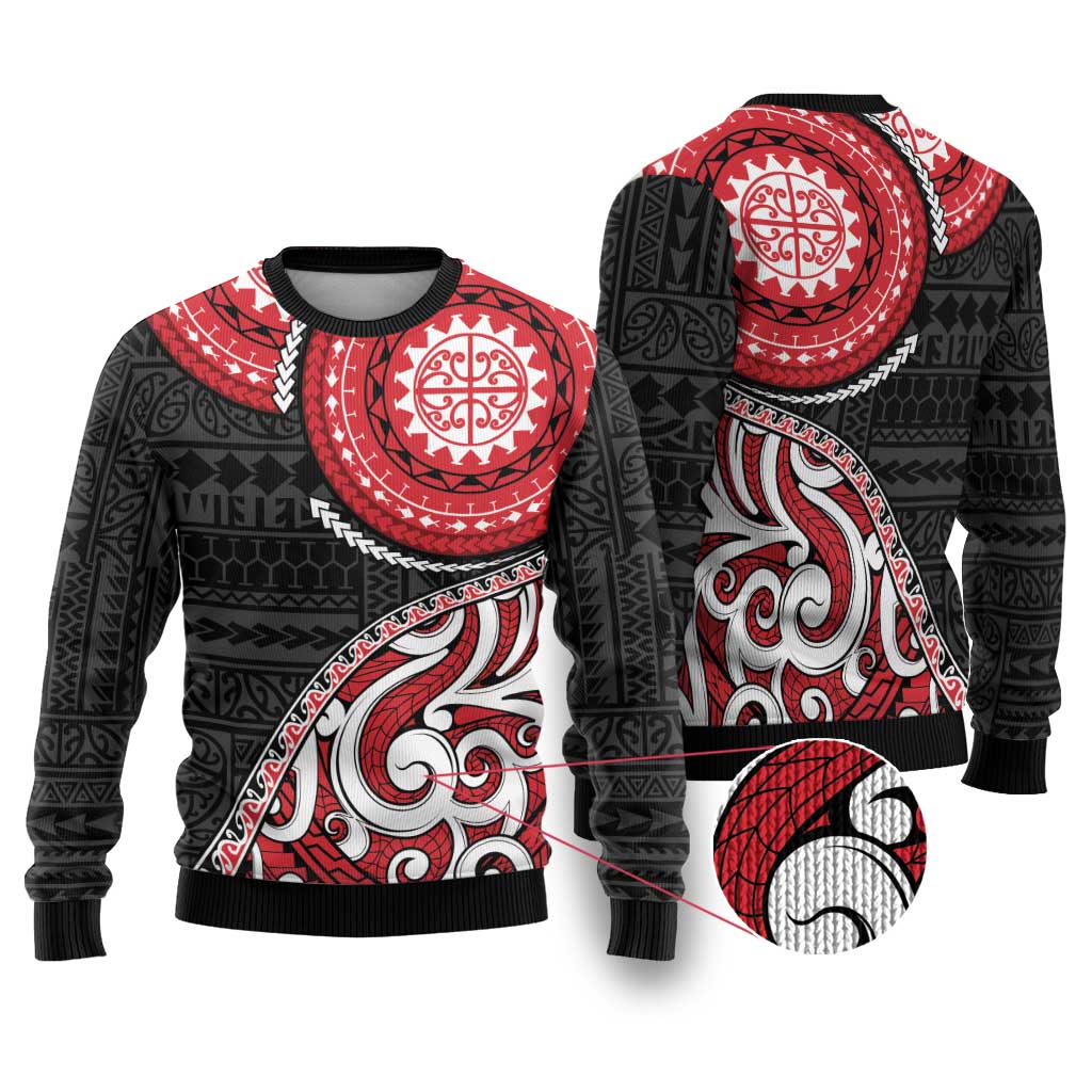 New Zealand Red Maori Koru Simple Style Ugly Christmas Sweater LT05 Red - Polynesian Pride