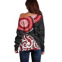 New Zealand Red Maori Koru Simple Style Off Shoulder Sweater LT05 - Polynesian Pride