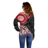 New Zealand Red Maori Koru Simple Style Off Shoulder Sweater LT05 - Polynesian Pride