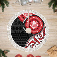 New Zealand Red Maori Koru Simple Style Tree Skirt LT05 Fringed Red - Polynesian Pride