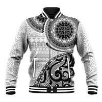 New Zealand White Maori Koru Simple Style Baseball Jacket LT05 Unisex White - Polynesian Pride
