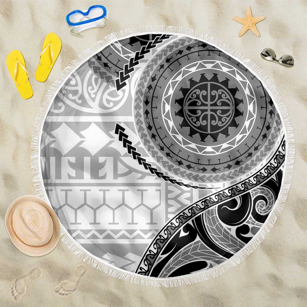New Zealand White Maori Koru Simple Style Beach Blanket LT05 One Size 150cm White - Polynesian Pride