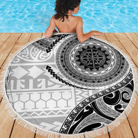 New Zealand White Maori Koru Simple Style Beach Blanket LT05 - Polynesian Pride