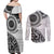 New Zealand White Maori Koru Simple Style Couples Matching Off Shoulder Maxi Dress and Long Sleeve Button Shirt