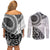 New Zealand White Maori Koru Simple Style Couples Matching Off Shoulder Short Dress and Long Sleeve Button Shirt