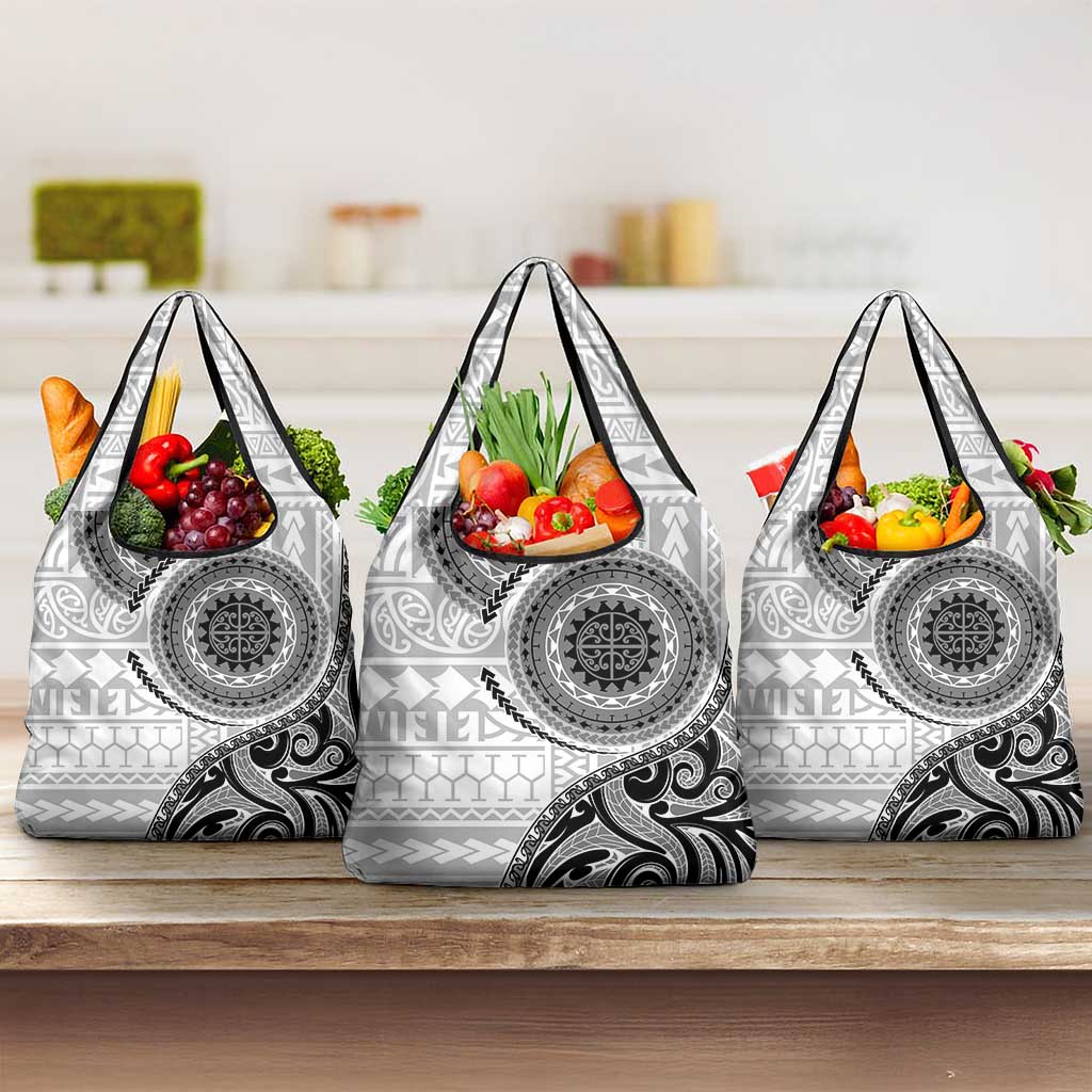 New Zealand White Maori Koru Simple Style Grocery Bag LT05 3-pack One Size White - Polynesian Pride