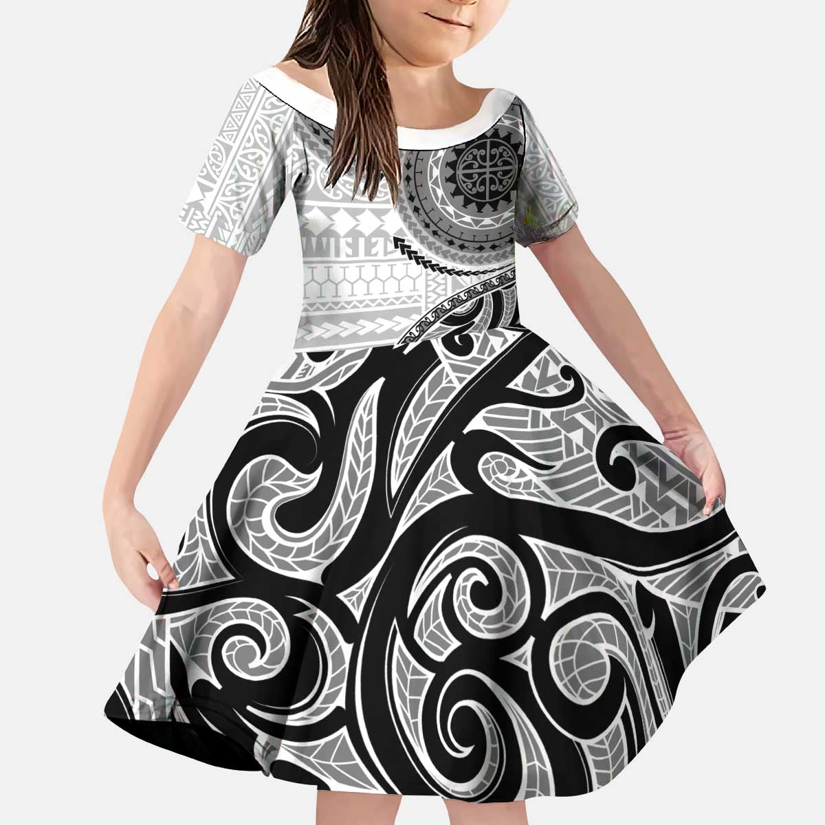 New Zealand White Maori Koru Simple Style Kid Short Sleeve Dress