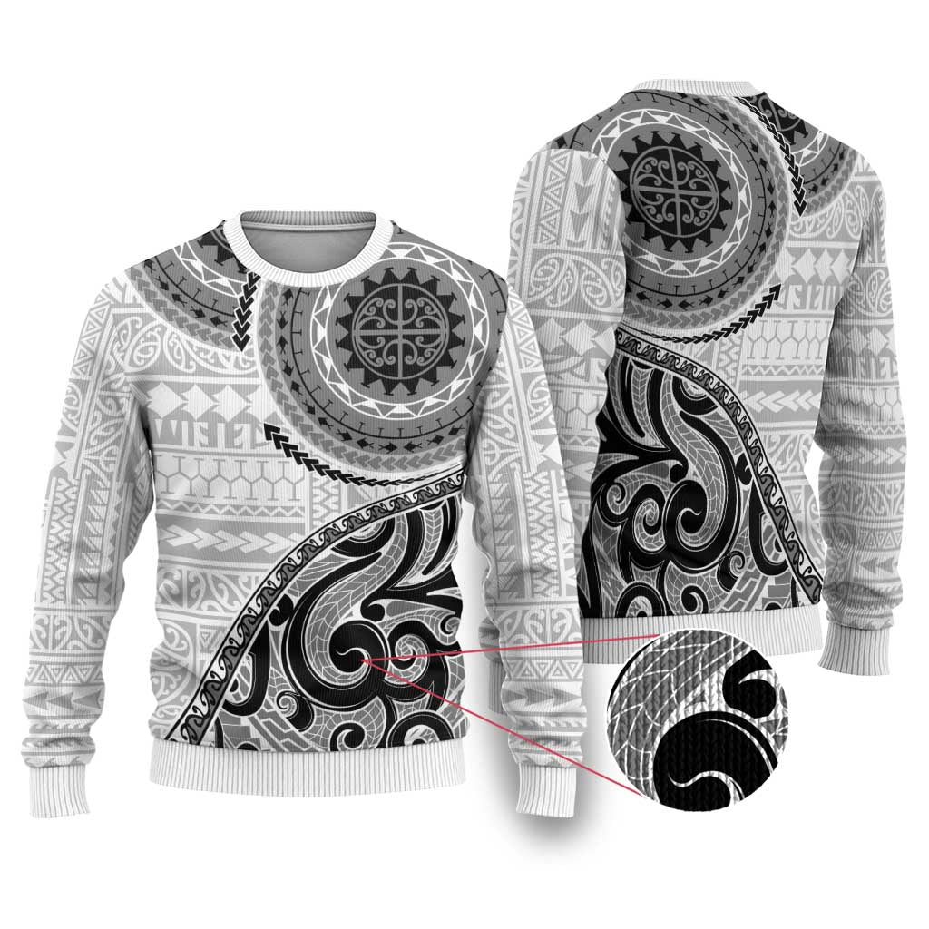 New Zealand White Maori Koru Simple Style Ugly Christmas Sweater LT05 White - Polynesian Pride