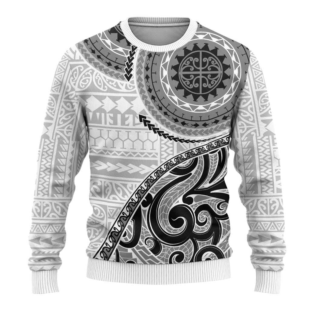 New Zealand White Maori Koru Simple Style Ugly Christmas Sweater LT05 - Polynesian Pride
