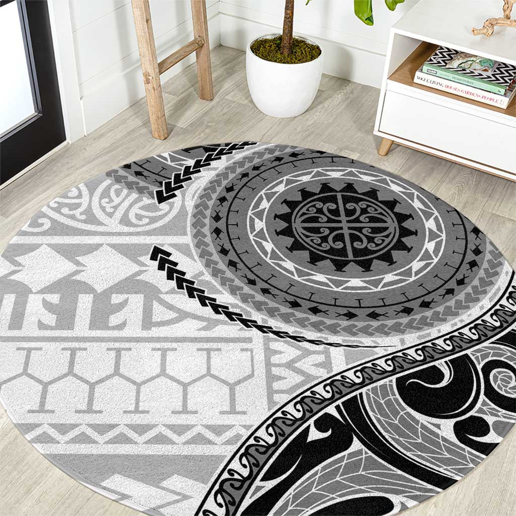 New Zealand White Maori Koru Simple Style Round Carpet LT05 White - Polynesian Pride