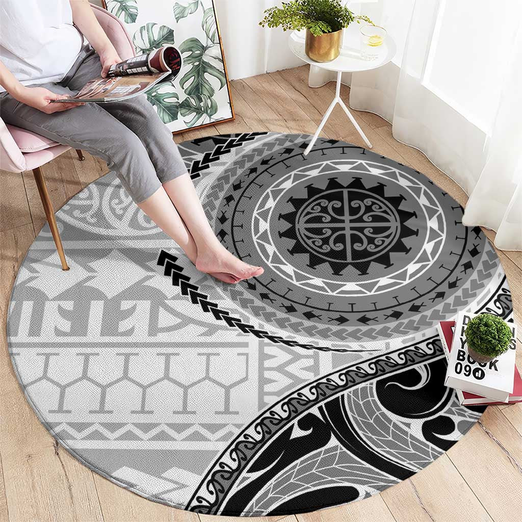 New Zealand White Maori Koru Simple Style Round Carpet LT05 - Polynesian Pride