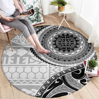 New Zealand White Maori Koru Simple Style Round Carpet LT05 - Polynesian Pride