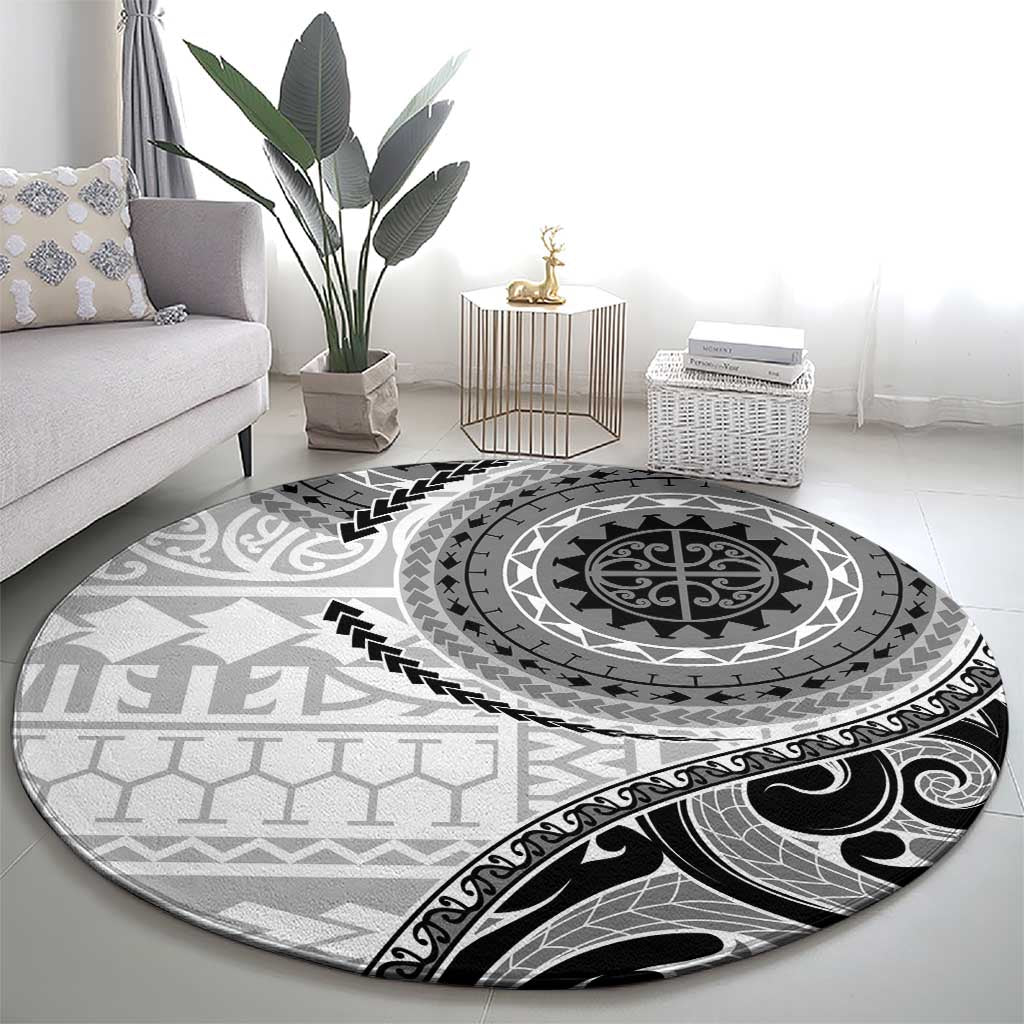 New Zealand White Maori Koru Simple Style Round Carpet LT05 - Polynesian Pride