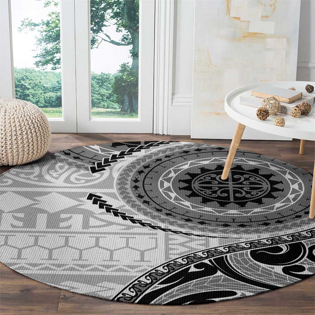 New Zealand White Maori Koru Simple Style Round Carpet LT05 - Polynesian Pride