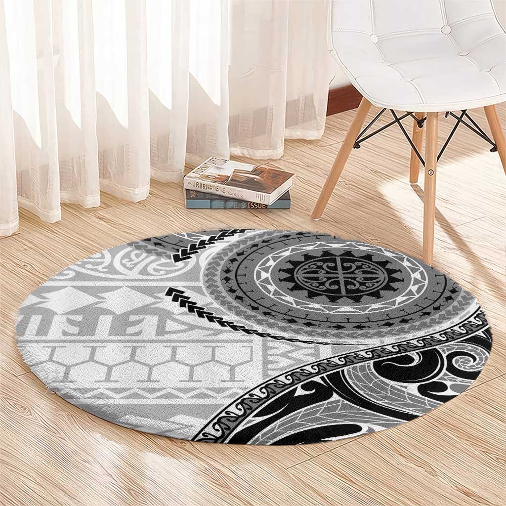 New Zealand White Maori Koru Simple Style Round Carpet LT05 - Polynesian Pride