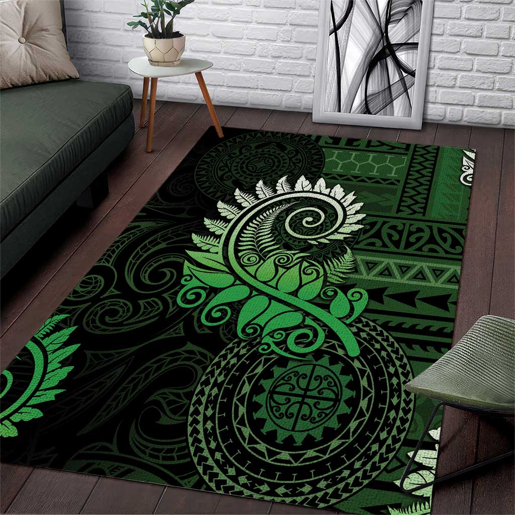 New Zealand Maori Koru Fern Area Rug Spiral Polynesian Style Green