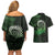 New Zealand Maori Koru Fern Couples Matching Off Shoulder Short Dress and Hawaiian Shirt Spiral Polynesian Style Green