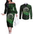 New Zealand Maori Koru Fern Couples Matching Off The Shoulder Long Sleeve Dress and Long Sleeve Button Shirt Spiral Polynesian Style Green