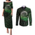 New Zealand Maori Koru Fern Couples Matching Puletasi and Long Sleeve Button Shirt Spiral Polynesian Style Green