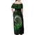 New Zealand Maori Koru Fern Family Matching Off Shoulder Maxi Dress and Hawaiian Shirt Spiral Polynesian Style Green