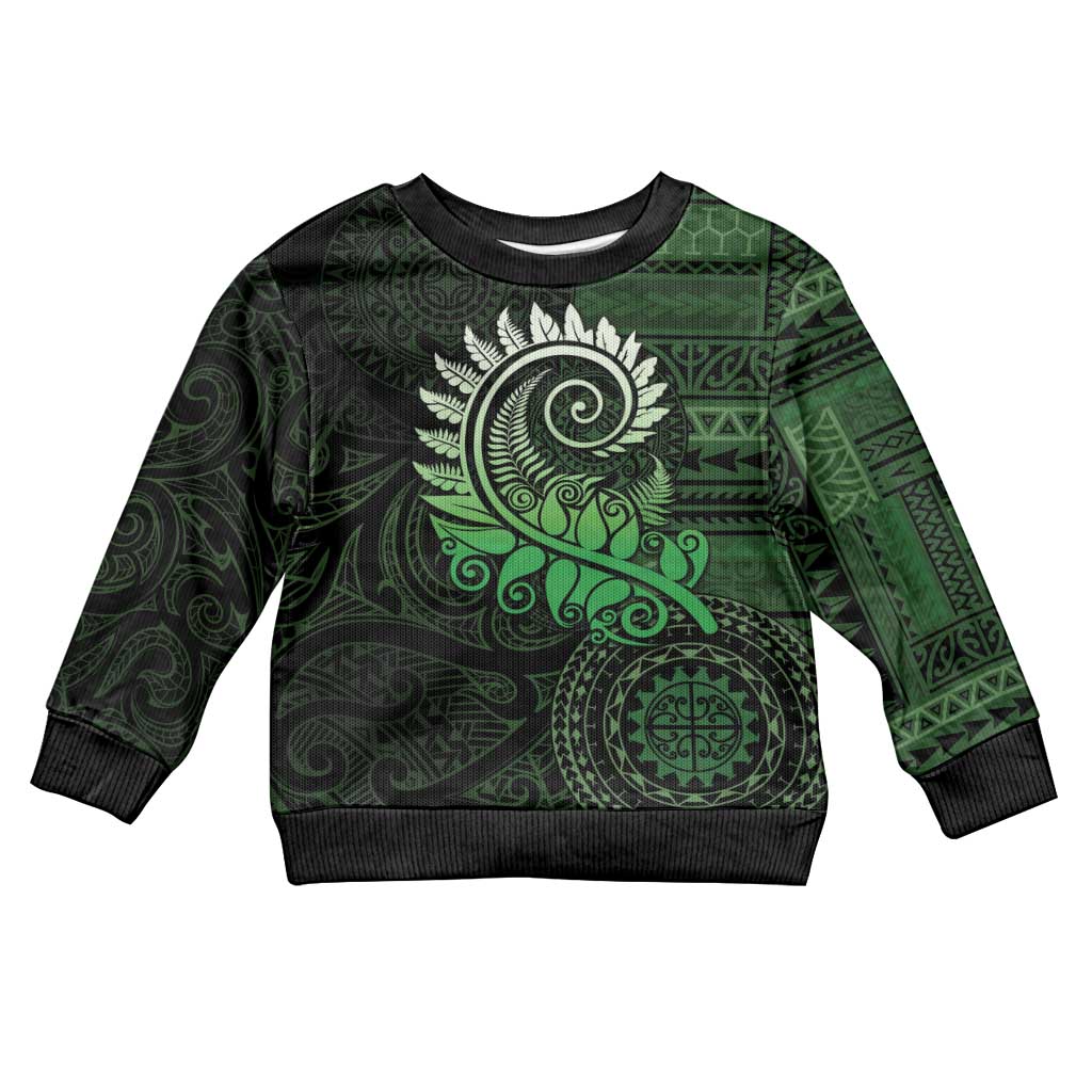 New Zealand Maori Koru Fern Kid Ugly Christmas Sweater Spiral Polynesian Style Green