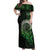 New Zealand Maori Koru Fern Off Shoulder Maxi Dress Spiral Polynesian Style Green