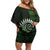 New Zealand Maori Koru Fern Off Shoulder Short Dress Spiral Polynesian Style Green