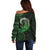 New Zealand Maori Koru Fern Off Shoulder Sweater Spiral Polynesian Style Green